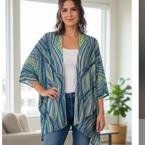 Teal Open Front Cardigan - Picture 1 of 7